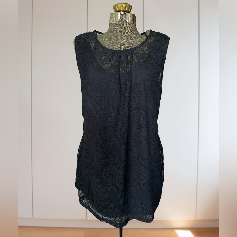 CAbi Black Lace Top 942 Sleeveless Sheer Romantic Whimsigoth Fairy Grunge Size L